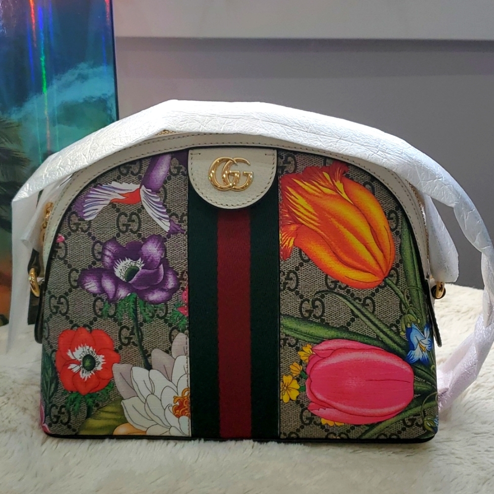 GUCCI Small GG Supreme Flora Ophidia Dome Bag
